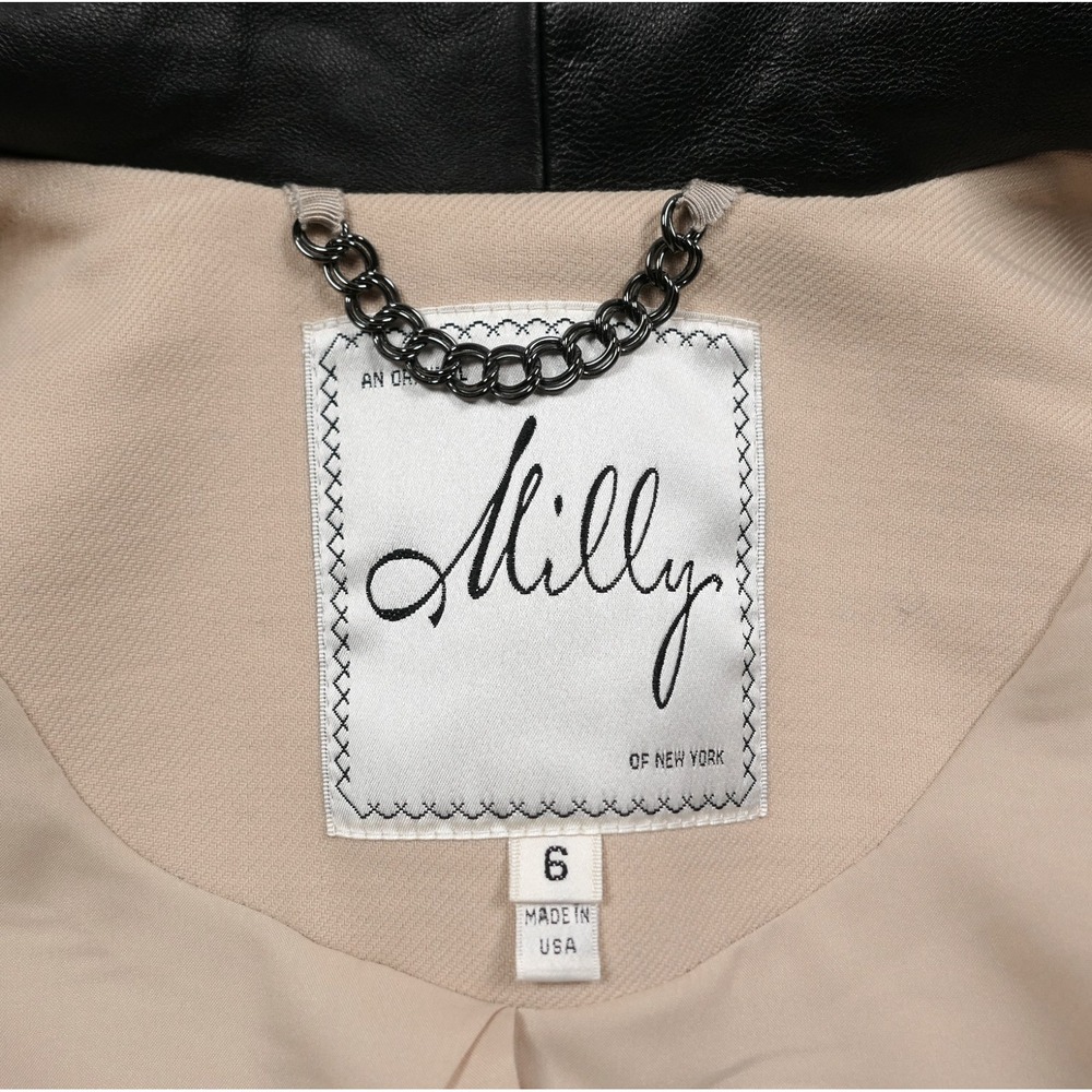 NEW Milly New York Wool & Lamb Leather Shawl Blazer Dinner Jacket Size 6 Beige - Picture 7 of 10